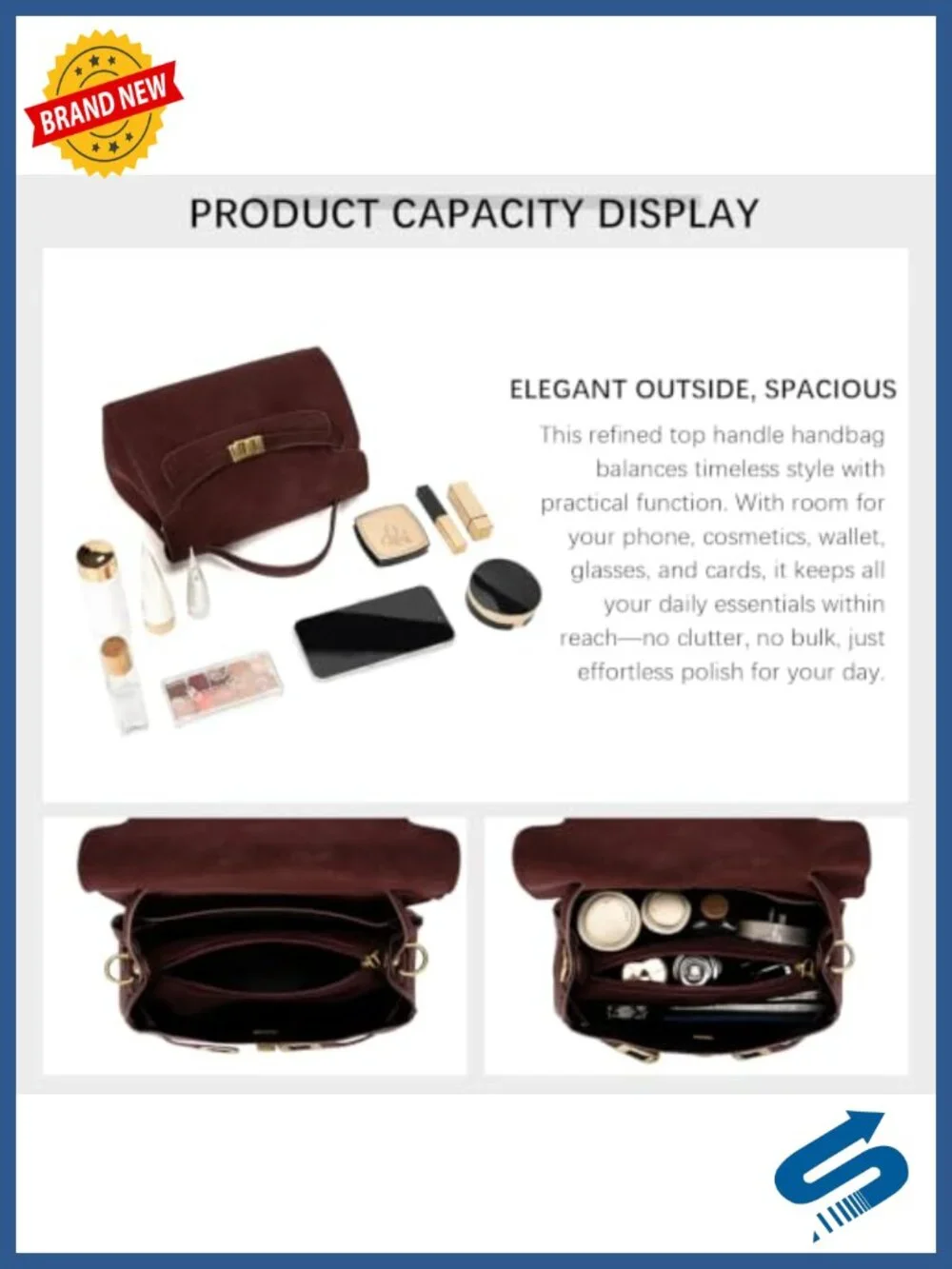 Suede Top Handle Shoulder Bag with Gold-Tone Lock, Vintage Purse for Work &